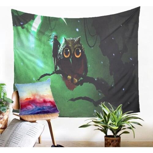 Fabic Wall Tapestry Lonely Night Owl Design Gobelin Cartoon Macrame Panel Modern Home Decoration Farmhouse Decor