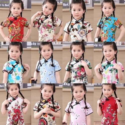 Cotton Girl Dress Floral Kids Baby Girls Qipao Short Sleeve Chinese Cheongsam Spring Autumn Girls Clothes Hot 2019 New