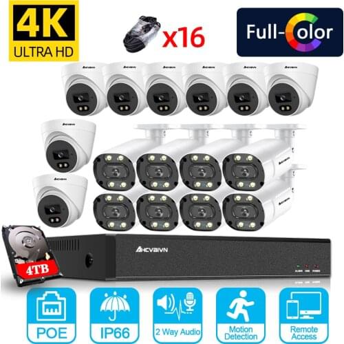 4K 16CH 8MP POE NVR Kit Outdoor 8CH 4K CCTV Security Camera System 8MP Two Way Audio POE IP Bullet Camera Video Surveillance Set