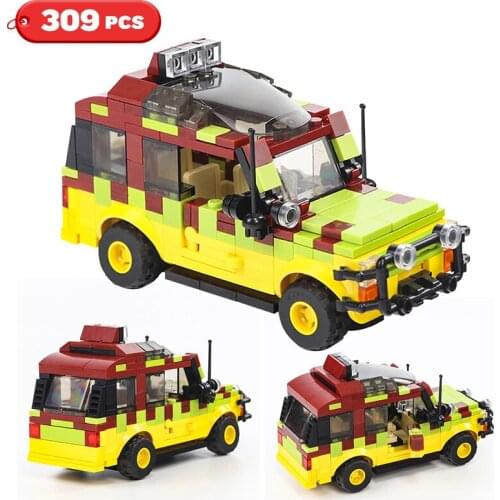 Moc Jurassic-Park World Camper Touring Car Explorer Soldier Building Blocks German Willis Antiaircraft Gun Bricks Toys Gift