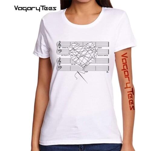 Creative Sheet music Design T-Shirt Women Novelty Cross My Heart and Hope Print T Shirt Summer Geek Style Streetwear Top Female
