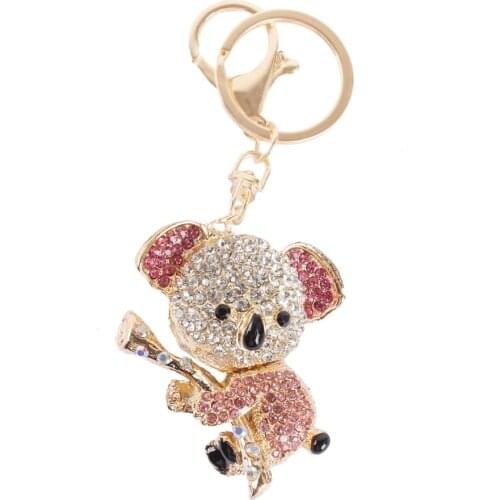 Hot Koala Pink Bear Tree Charm Lovely Pendant Charm Crystal Purse Bag Keyring Key Chain Women In Jewelry Cute Gift