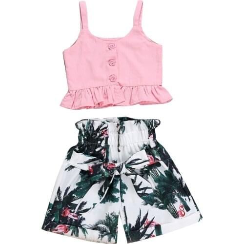 Fashion Flamingo Toddler Baby Girls Vest Crop Tops Bow Short Pants Outfits Clothes