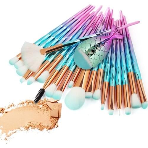 Diamond handle Makeup Brushes Set Fan Powder Foundation Eye shadow Lip Blending Cosmetic Beautiful Mermaid Make Up Brush Tools