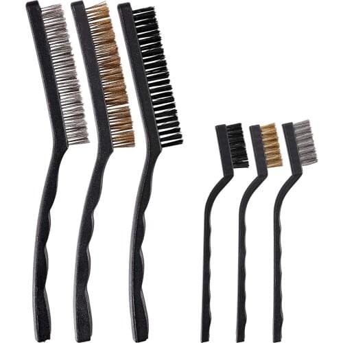 Wire brush set, bent handle wire brush, for cleaning welding slag, rust and scraping brush, stainless steel, brass and nylon