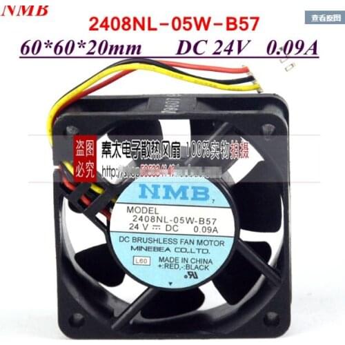 NMB-MAT 2408NL-05W-B57 L60 Server Cooling Fan DC 24V 0.09A 60x60x20mm 3-Wire