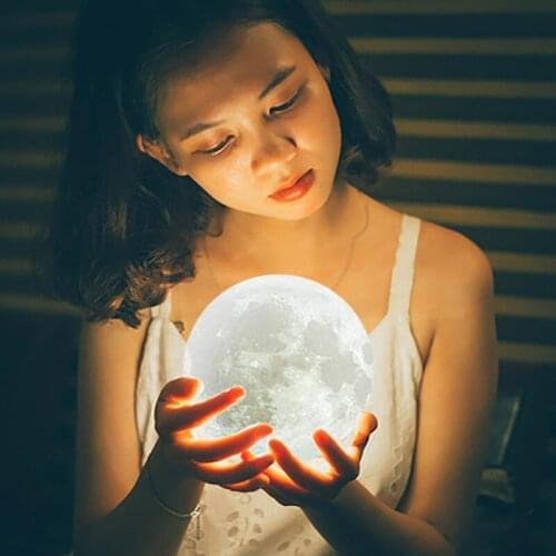 LED Night Light 3D Print Moon Lamp 8CM/12CM With Stand Battery Powered Soft Lighting Creative Bedroom Decor Lover Baby Kids Gift