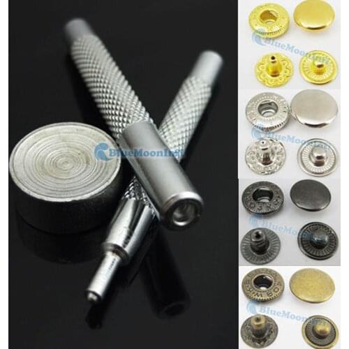 One Setting Tool + 100 Pcs Snap Button Fastener Rapid Rivet 5 Color 3 Size Choice