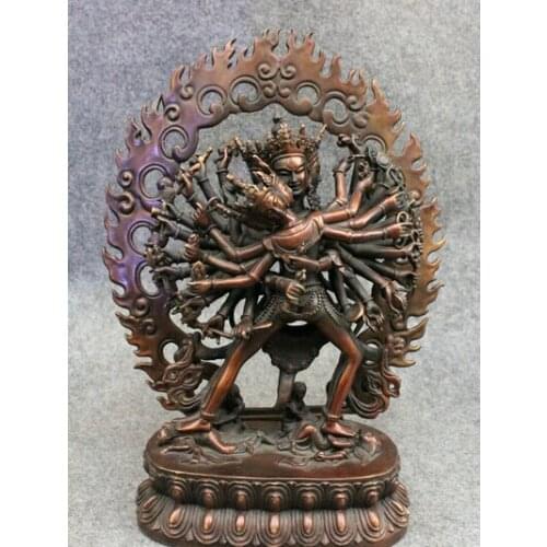 Wholesale factory 12" Folk Tibet Temple Pure Bronze Kalacakra Kalachakra dus khor Buddha Statue