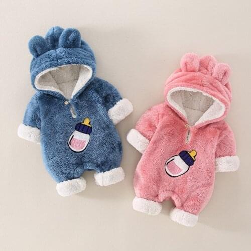 Autumn winter thickened baby onesies cotton newborn clothes for men and women baby cartoon pattern baby bottle climbing clothes