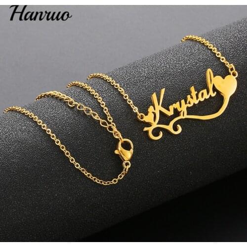 Personalized Custom Name Necklace Customized Cursive Font Heart Nameplate Pendant Necklace Stainless Steel Jewelry Birthday Gift