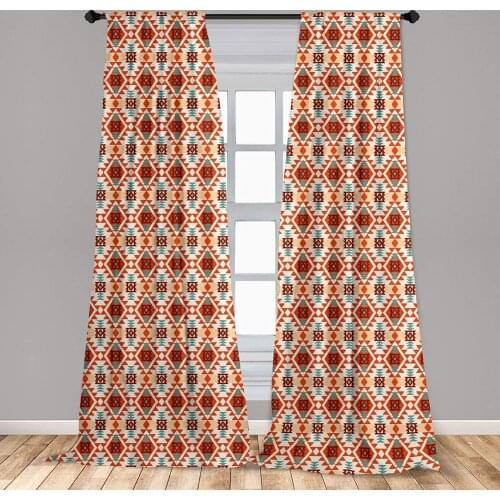 Tribal Curtains Prehistoric Traditional Aztec Folk Motif with Geometric Triangles Native Design Window Drapes for Living Room
