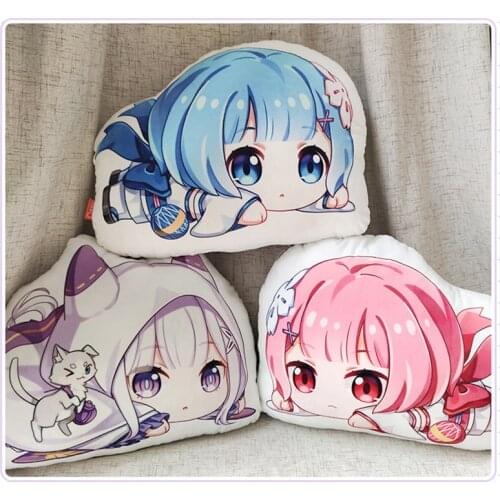 1 Pcs Anime Re Life In A Different World Emilia Pillow Cosplay Soft Plush Rem Ram Costume Double Side Printed Dolls Cushion