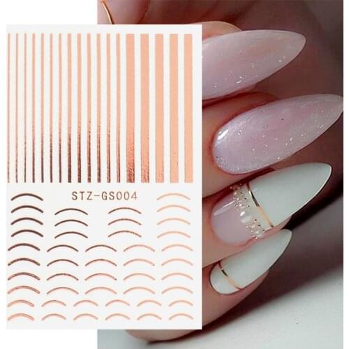 Nail Strip Half Moon Shape 3D Effect Ultra Thin Rose Gold Striping Tape Manicure Design Lines for Female