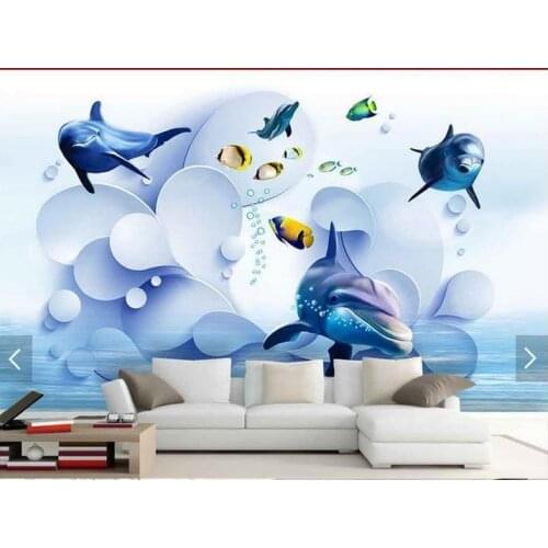 Custom photo wallpaper 3d TV wallpaper murals Mediterranean Dolphin mural 3d waves underwater background wall papers home decor