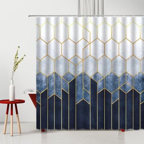 Luxury Marble Printed Shower Curtains Geometric Stripes European And American Style Polyester Bathroom Decor Washable Fabric
