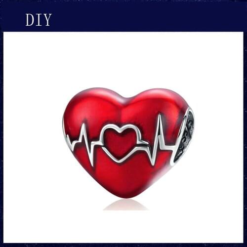 Silver Shiny Electrocardiogram of love fit Pandora Charm Silver 925 Bead Pendant Bangle with stylish DIY jewelry