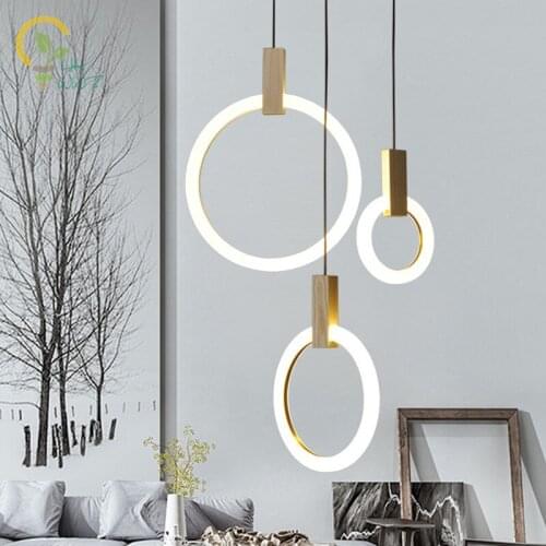 Modern Creative Wood Ring Pendant Light LED Pendant Lamp Arts Cafe Bar Restaurant Bedroom Home Dining Room Nordic Hanging Lamps