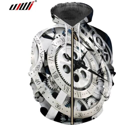 UJWI Autumn Winter Gear Watch Machinery Zip Up Hoodie Jacket 3D Print Hoodies Sweatshirts Zipper Hooded jacket clothing