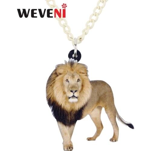 WEVENI Acrylic African Lion Necklace Pendant Chain Choker Jungle Wild Animal Jewelry For Women Girls Bijoux Party Dropship Gift