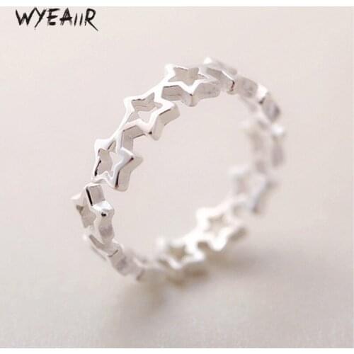 WYEAIIR Stars Hollow Fashion Cute Sweet Personality Simple 925 Sterling Silver Female Resizable Opening Rings