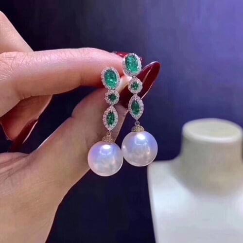 D109 Pure 925 Sterling Silver Fine Jewelry Fresh Water White 9mm Round Pearl Dangle Earrings for Women Fine Pearl Earrings