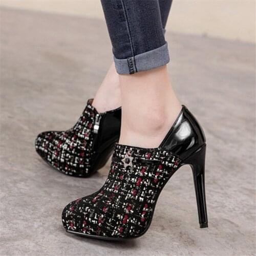 2020 Size 32-43 Platform Flock Spring Pumps womens ShoesFine heel High Heels Office Lady Party Shoes Woman