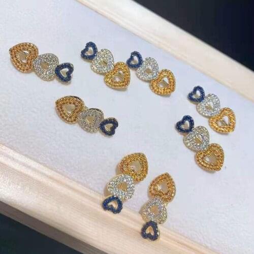 Womens High Quality Classic three heart-shaped jewelry accessories Earrings，gold inlaid with high quality colorfull zirco