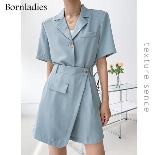 Bornladies Chic Blazer Suits Two Piece Outfit Women Summer Short Sleeve Blazer + High Waist Short Pant Office Lady 2 Piece Sets