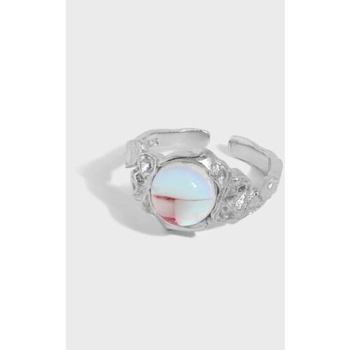 SHANICE S925 Sterling Silver Design irregular surface micro-inlaid moonstone opening punk ring Cute Wedding Engagement Rings