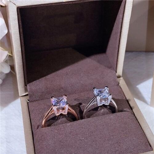 Stamp S925 Silver Rhinestone Ring for Women Luxury Wedding Fashion Jewelry