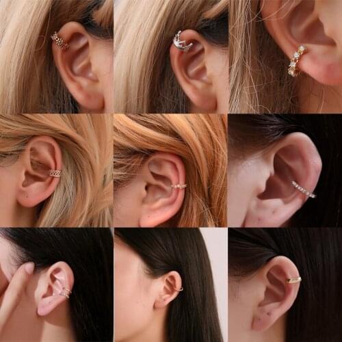 1pc Non Pierced Clips on Earrings Rhinestone Ear Cuffs for Women Simple Minimalist Earcuff Earring Gold Color Ear Clip Jewelry