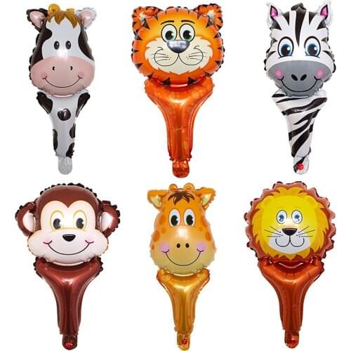 10pcs tiger head stick Foil Balloons animal handheld air ballon kids birthday party decorations baby shower hand stick toys
