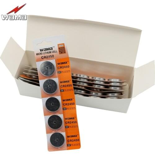 100pcs/20pack Wama 100% New CR2450 3V Button Cell Batteries DL2450 ECR2450 BR2450-1W KCR2450 Lithium Car Remote Coin Battery