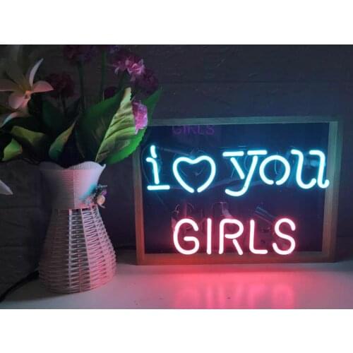 14“ I Love You Girls Acrylic Custom Neon Light Lamp Sign Beer Bar Handmade Glass Decorate Home Wall Room Windows Tube Artwork