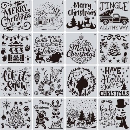 Pack of 16 Christmas Drawing Template Stencils Reusable Anti-break Painting Stencils for Painting on Wood Wall Glass