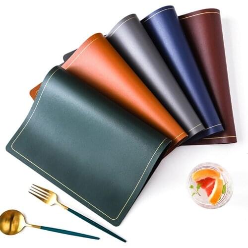 2pcs 45x30cm Nordic Phnom Double Leather Table Mat PU Waterproof Pad Oilproof Western Decoration Home Table Garden Accessories