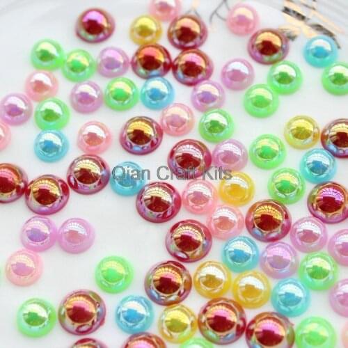 2000pcs 8mm-10mm AB glittery mixed Colour Flat Back half Pearl Cabochons flatback scrapbook beads