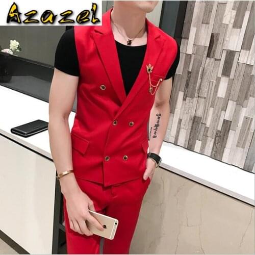 2020 New Style Men England Brand Slim Tide jackets Male Personality Suit Vest Nightclub Korean Hair Stylist Vests Cropped pants
