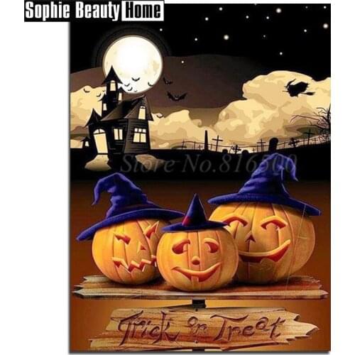 5D DIY Diamond Painting Halloween Hat Pumpkins Full Drill Mosaic Rhinestone Cross Stitch Kits Handmade Embroider Crafts 189162