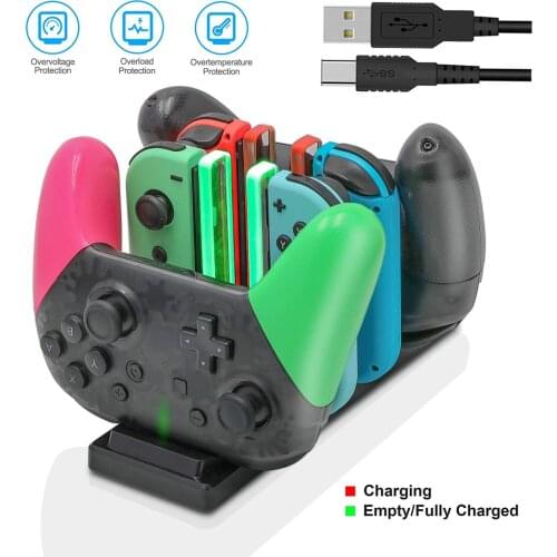 6 IN 1 NS Switch Pro Controller Charging Dock Station 5V 2A LED Joypad Charger Stand For Nintendo Switch Game Accessories