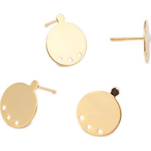 8Seasons Copper Ear Post Stud Earrings Findings Round Gold Color Jewelry DIY Charms Loop, Post/ Wire Size: (19 gauge), 4 PCs