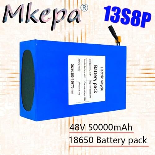 13S8P 48V 50000mAh battery 18650 13S8P Lithium Battery Pack 1000W electric bicycle battery Built in 50A BMS