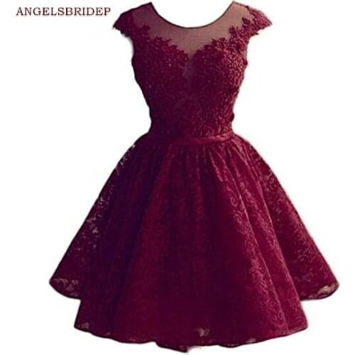 ANGELSBRIDEP Sheer Neck Homecoming Dresses Party Gowns Formal Applique Lace Short Graduation Formal Party Gowns Hot Sale