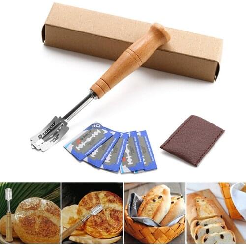 Behogar Bread Cutter Dough Scoring Lame Knife Razor Tool with 5 Replaceable Blades PU Protective Cover for Professional Kitchen