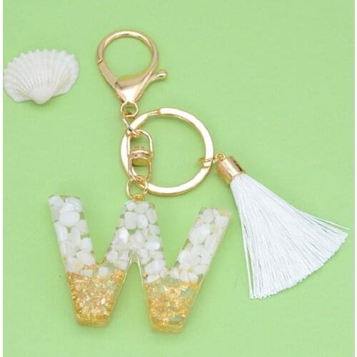 Letter Keychain White Tassel Key Chain Car Keyring Pendant Bag Handbag Charms Gold Foil Crystal Stitching Key Ring Accessories