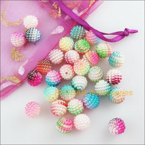 40 New Waxberry Ball Charms Acrylic Round Spacer Beads Gradients Mixed 10mm