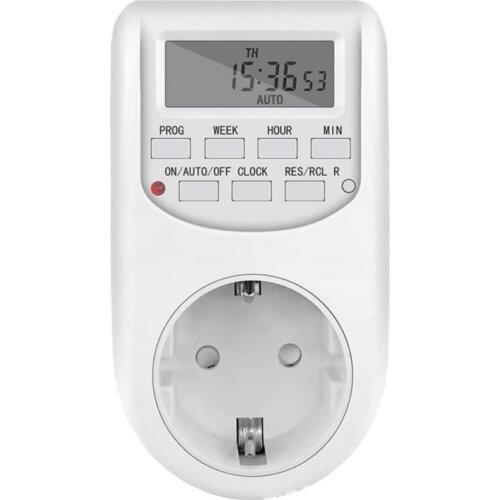 EU Electronic Digital Timer Switch EU Plug Kitchen Timer Socket Outlet 220V 50HZ 10A 7 Day 12/24 Hour Programmable Timing