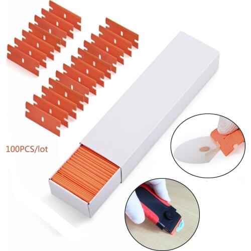 FOSHIO 100pcs Double Edge Plastic Blades for Carbon Fiber Wrap Film Razor Scraper Glue Bubble Remove Squeegee Window Tint Tool