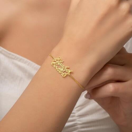 HUHUI Custom Handwritten Letter Bracelet Personality Nameplate Pendant Stainless Steel Jewelry For Woman Unisex Anniversary Gift